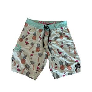 Maui And Sons Swim Trunks Men’s Size 32 Blue‎ Flamingo Pineapple Board Shorts